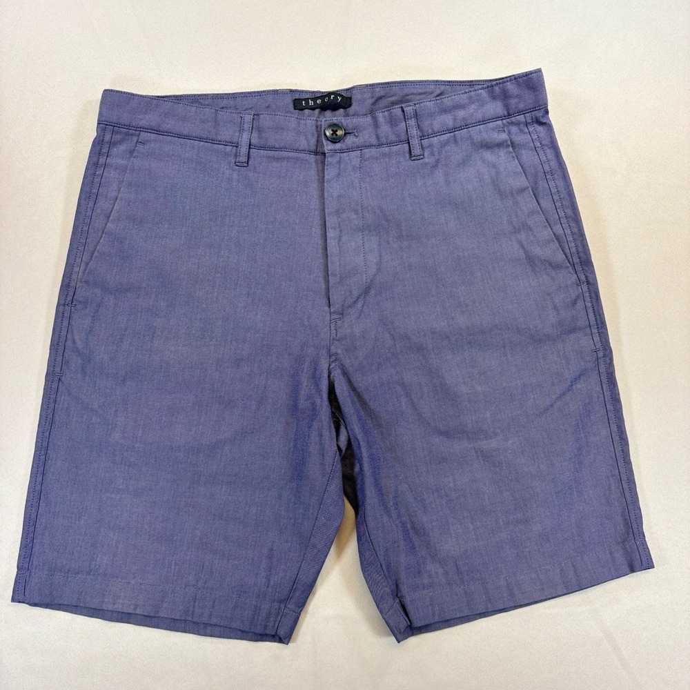 Theory Zaine Shorts Mens 32 Blue Cotton Stretch Chino Slim Golf Casual EUC